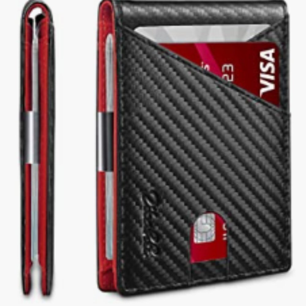 Red/Black RFID Wallets for Men Slim Money Clip Wallet